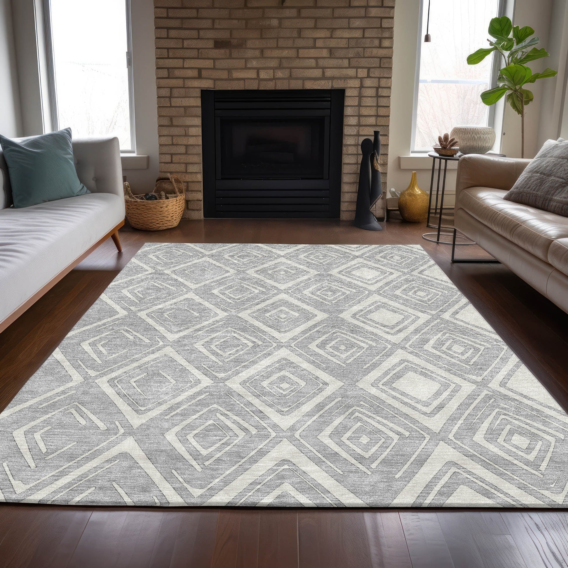 Addison Rugs Chantille ACN737SV 9 x 12 (ft) Silver Rectangular Indoor/Outdoor Geometric Machine washable Area rug