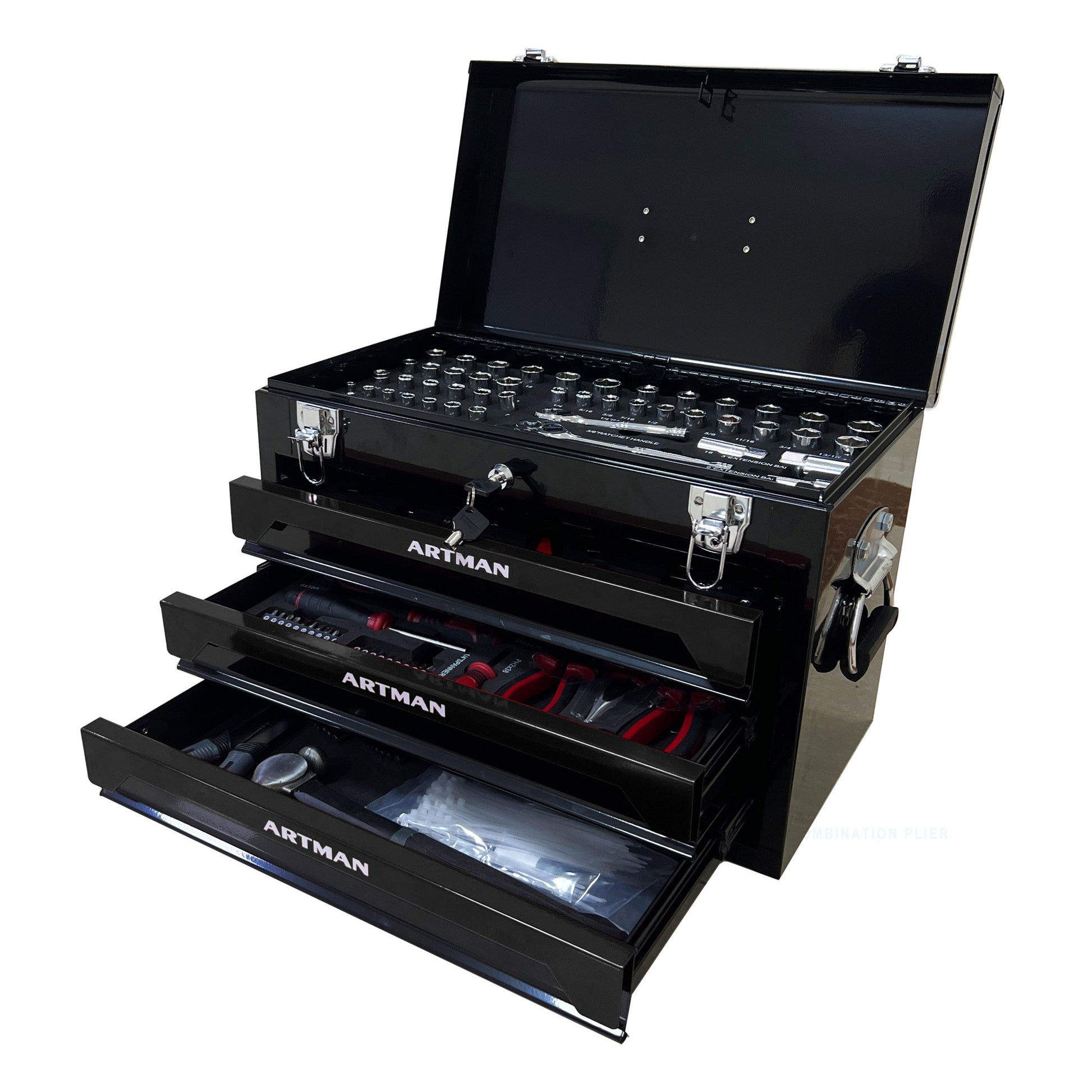 Siavonce Bottom Tool Cabinets 10.63-in W x 13.86-in H 3-Drawer Steel Tool Cabinet (Black) XH11197