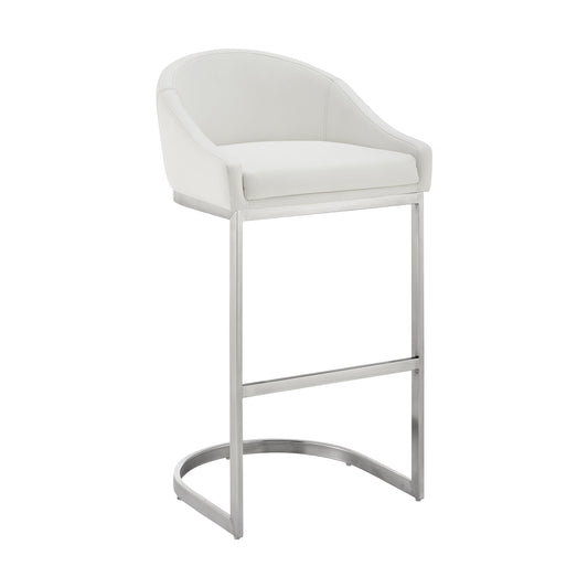 Armen Living Atherik Brushed Stainless Steel 24.0-Inches H Counter height Bucket seat Upholstered Metal Bar Stool and Back
