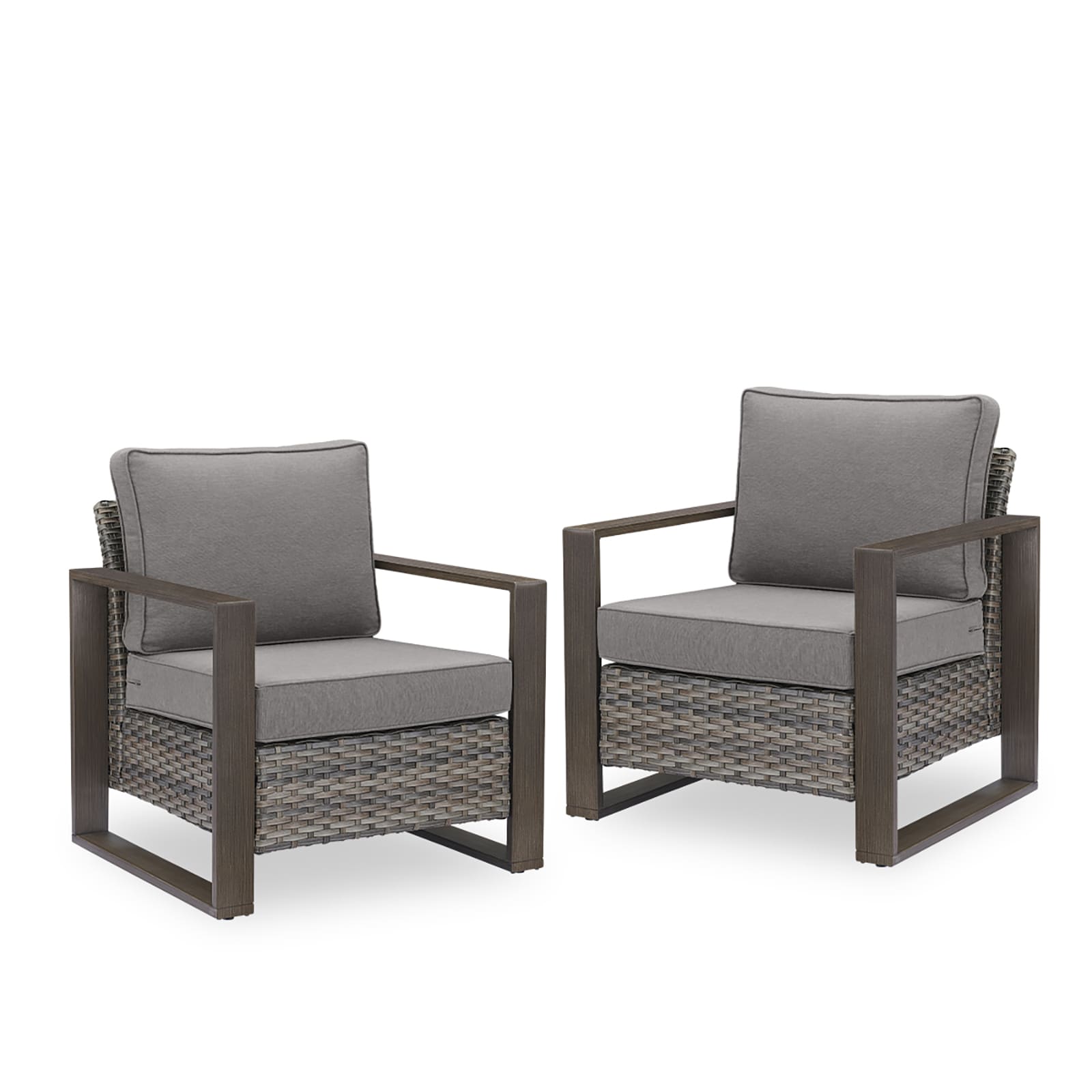 Rilyson KUANG Set of 2 Wicker Gray Wicker Frame Stationary Conversation Chair with Gray Gray Cushioned Seat