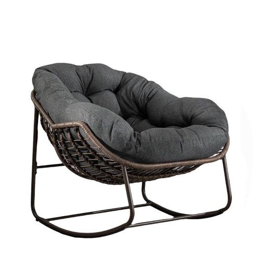 AHIOU HOME Elijah Rattan Brown Iron Frame Rocking Chair with Gray Cushioned Seat