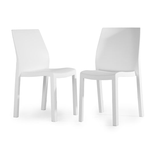 World Rug Gallery SeriesW1 Set of 2 Stackable White Resin Frame Stationary Dining Chair with Solid Seat