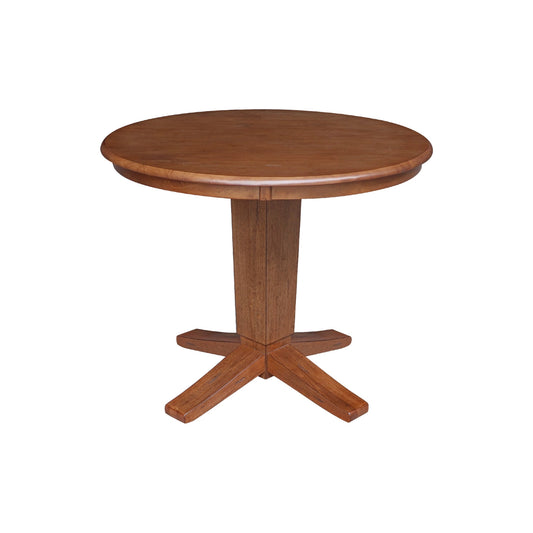 International Concepts Distressed Oak Round Traditional Wood Dining Table, with Distressed Oak Finish and Wood Pedestal Base 36-in L x 29.9-in H