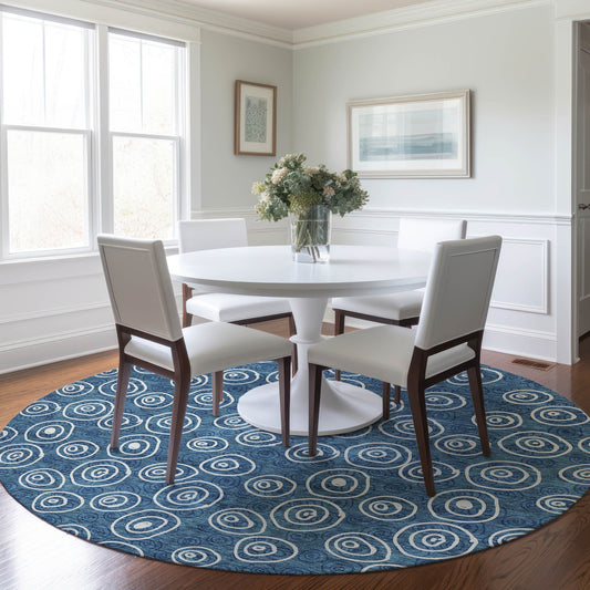 Addison Rugs Chantille ACN728BU 8 x 8 (ft) Blue Round Indoor/Outdoor Geometric Machine washable Area rug