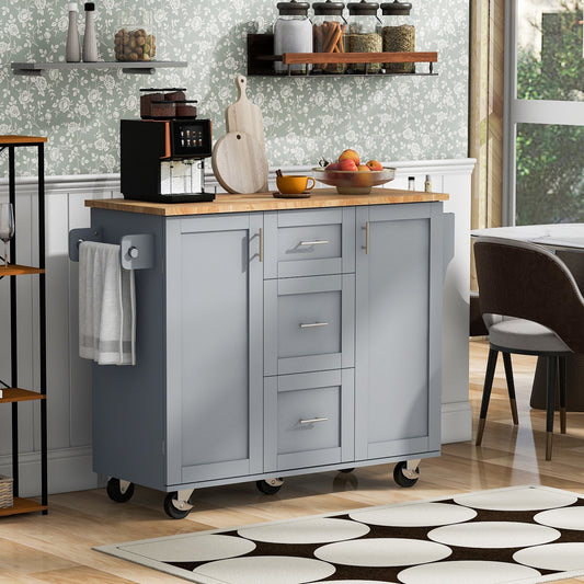 Xspracer Gray MDF Base with Wood Wood Top Rolling Kitchen Island ( 17-in x 50-in x 37-in )