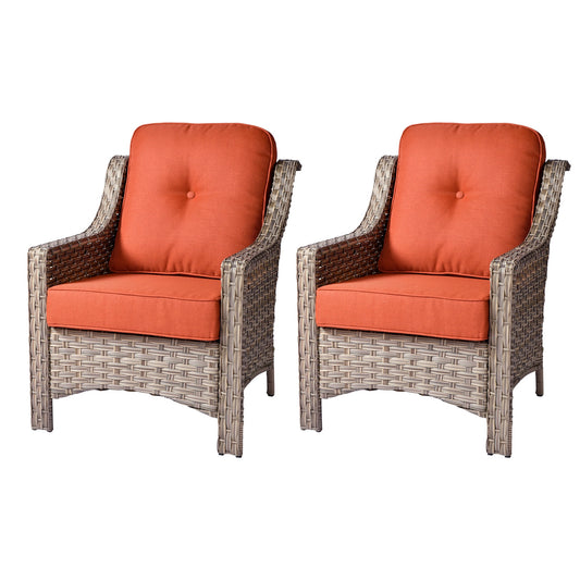 weaxty Aireno Set of 2 Rattan Stackable Black Steel Frame Stationary Conversation Chair with Orange Cushioned Seat