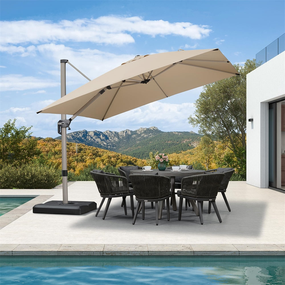 PURPLE LEAF 10-ft Aluminum Beige Crank Cantilever Patio Umbrella