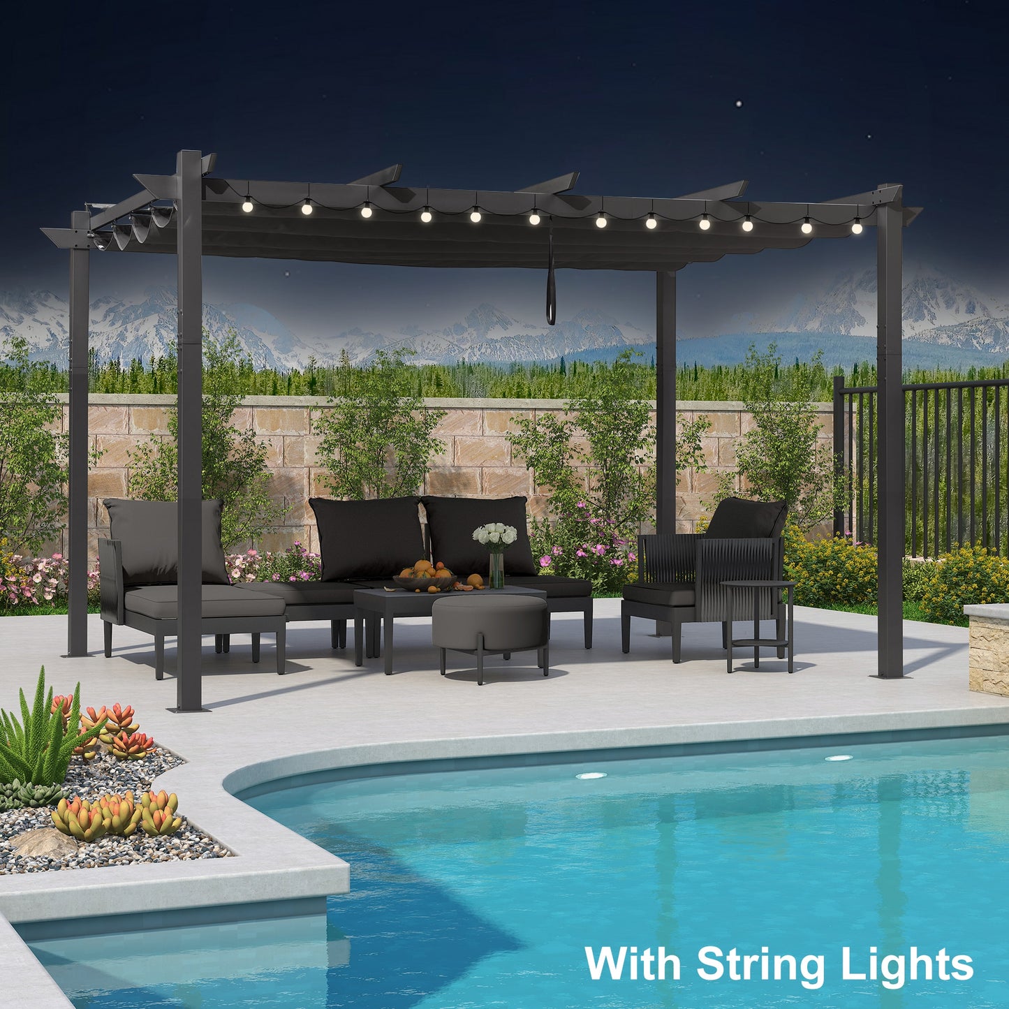 PURPLE LEAF 10-ft W x 13-ft L x 7-ft 6-in H Gray Metal Freestanding Pergola with Canopy