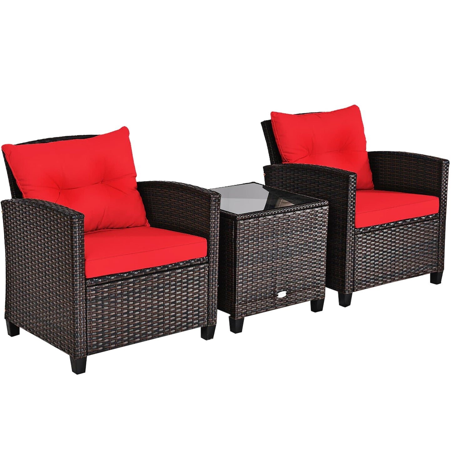 LIVIZA 4 -Piece Rattan Patio Conversation Set with Red Cushions