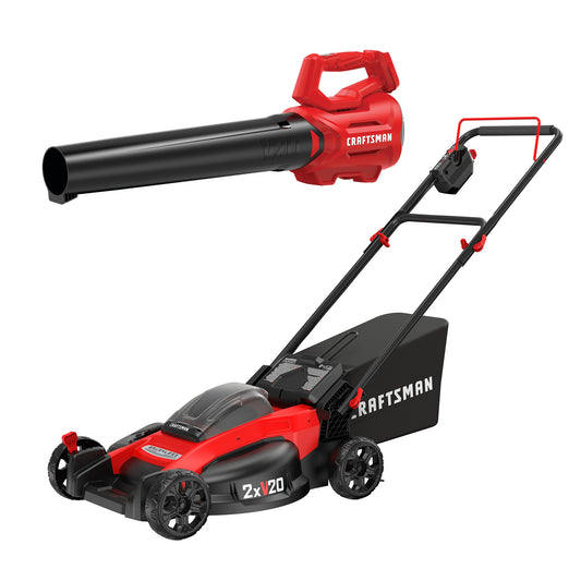 CRAFTSMAN V20 20-volt Max Cordless Battery Leaf Blower Lawn Mower Combo Kit 5 Ah (Battery & Charger Included) CMCK270P2