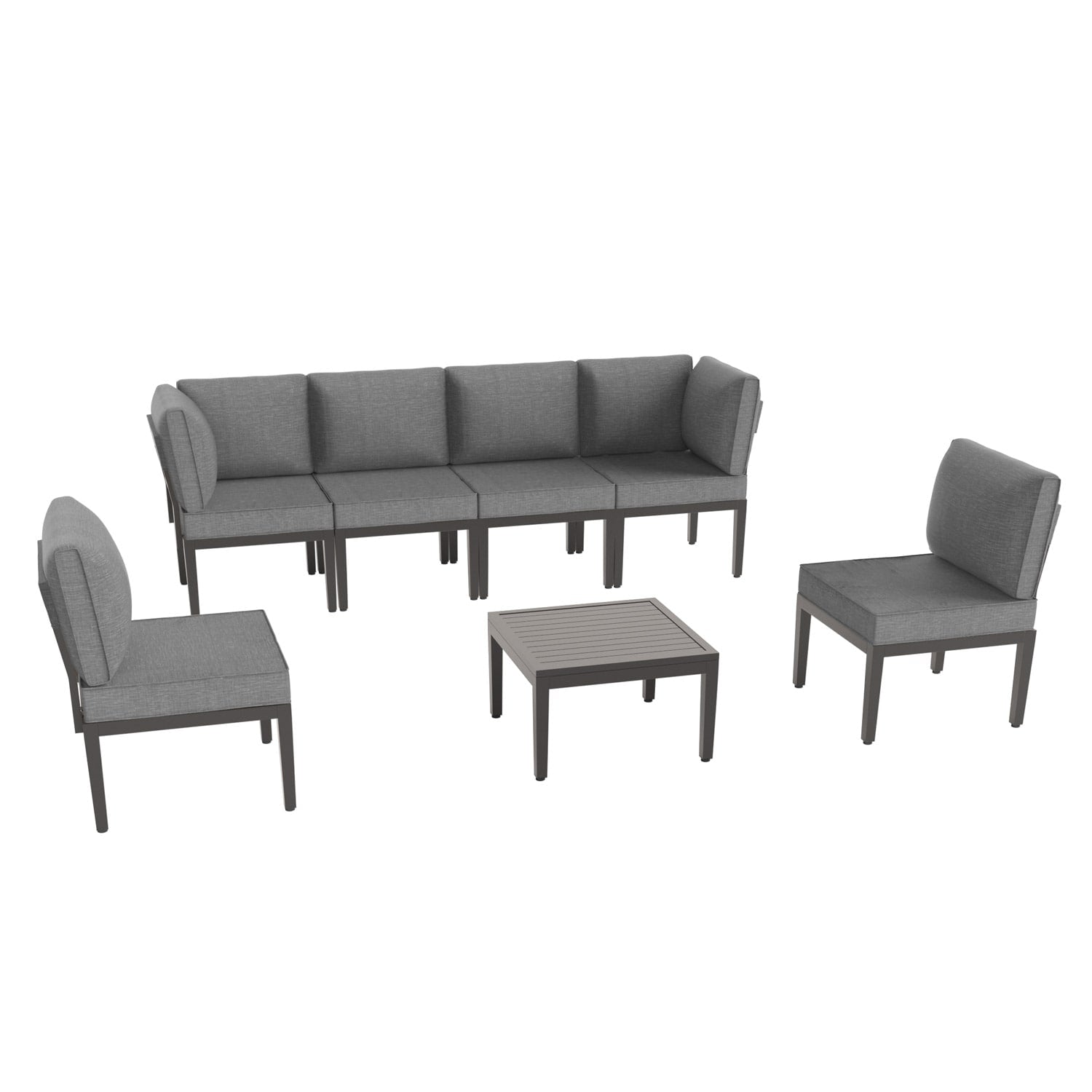 ALAULM 7 -Piece Patio Conversation Set with Gray Cushions