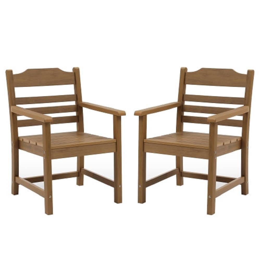ZAKLOOP Patio Dining Chair Set of 2 Brown Stationary Dining Chair with Brown Slat Seat
