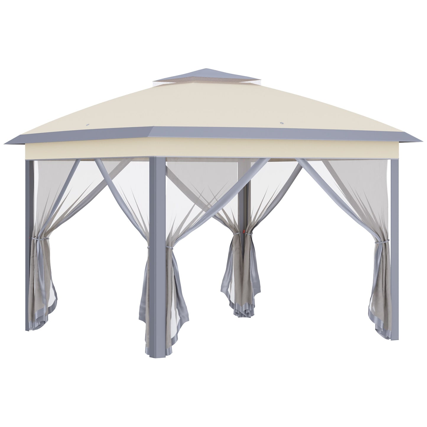 CESICIA Canopies Gazebos 10-ft 10-in W x 10-ft 10-in L x 9-ft 4-1/2-in H Beige Metal Freestanding Pergola with Canopy