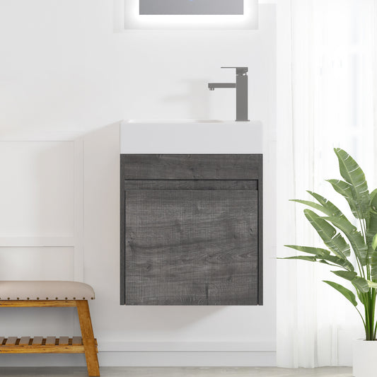 WELLFOR 18-in Gray Single Sink Floating Bathroom Vanity with White Solid Surface Top