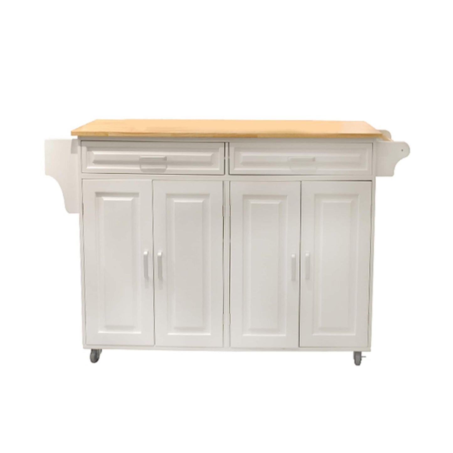 Bybafun White MDF Base with Wood Wood Top Rolling Kitchen Island ( 18.1-in x 53.9-in x 35-in )