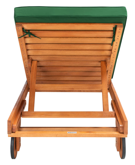 Safavieh Newport Natural Wood Frame Stationary Chaise Lounge Chair with Green Cushioned Seat