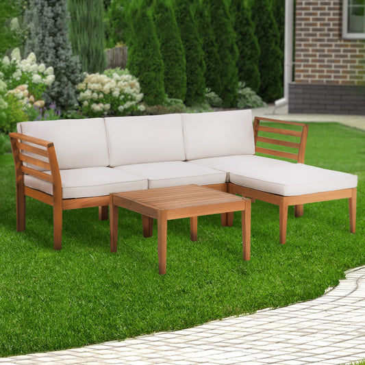 Werph Outdoor patio furniture Outdoor Sofa with Off-white Cushions and Wood Frame