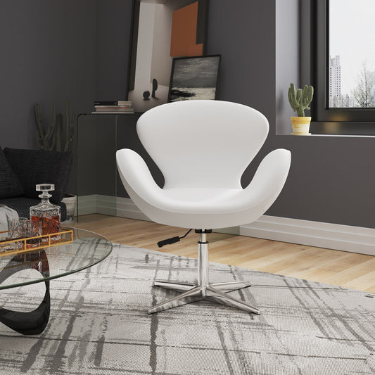 Manhattan Comfort Raspberry Modern White and Polished Chrome Faux leather Swivel Accent Chair