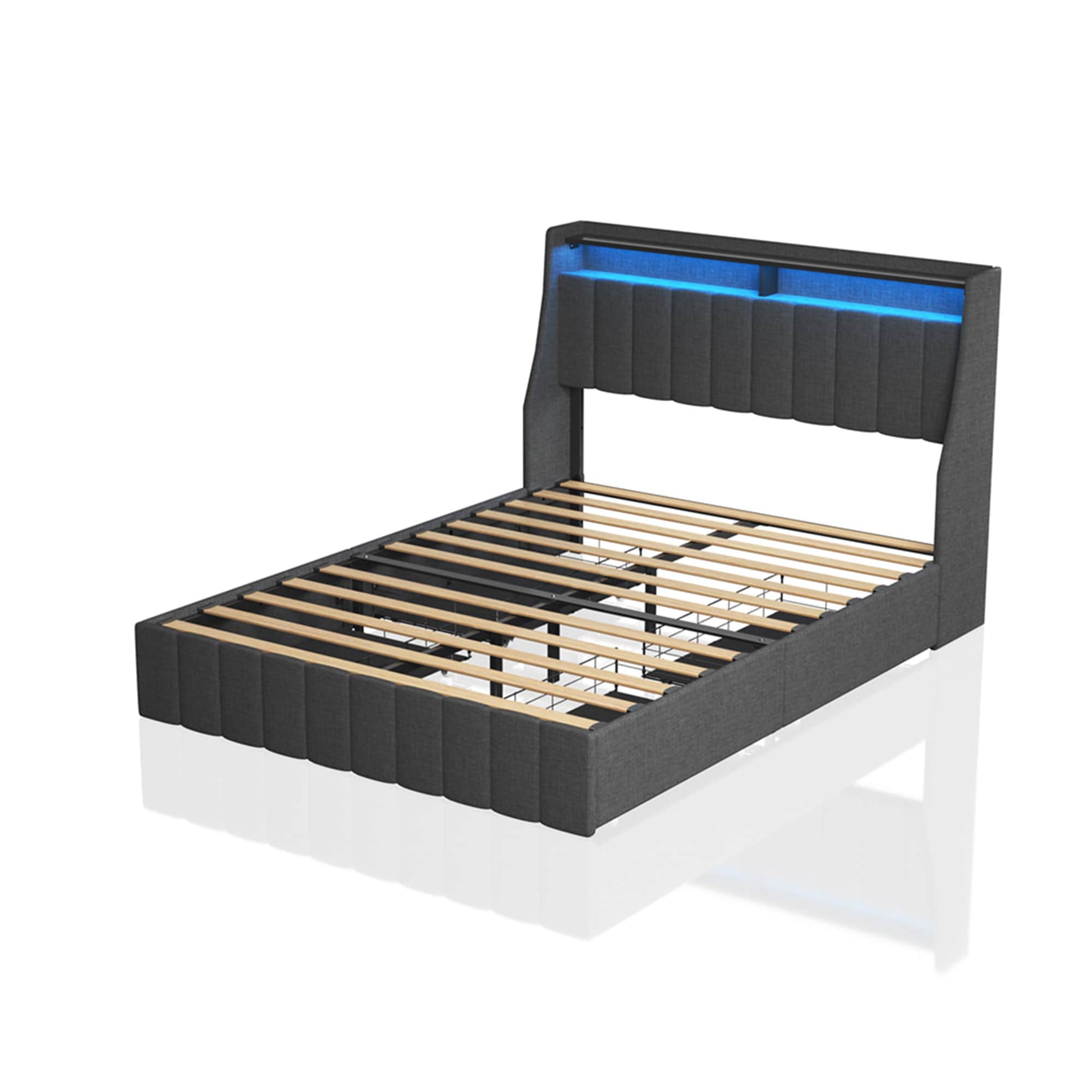 SINOFURN Full Dark Gray Metal Storage Bed Frame with Headboard