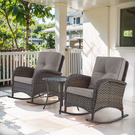  PACHAIRS-T Set of 2 Wicker Brown Steel Frame Conversation Chair with Gray Cushioned Seat