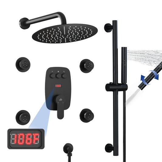 CASAINC Luxury Matte Black 12-in Built-In ShowerÂ FaucetÂ System with 3-way Diverter ( Thermostatic Valve Included )