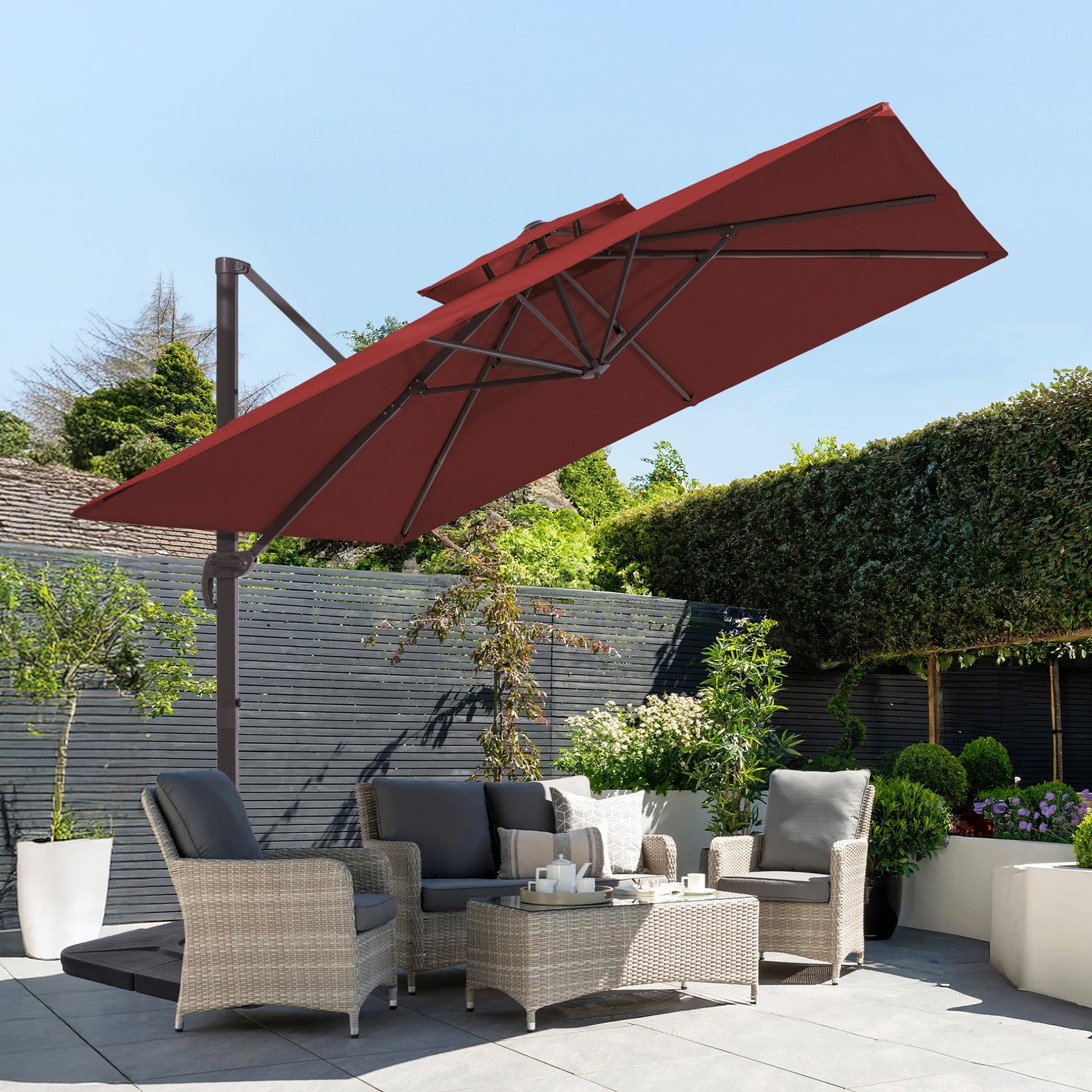 JEAREY 12-ft Aluminum Red Crank Cantilever Patio Umbrella