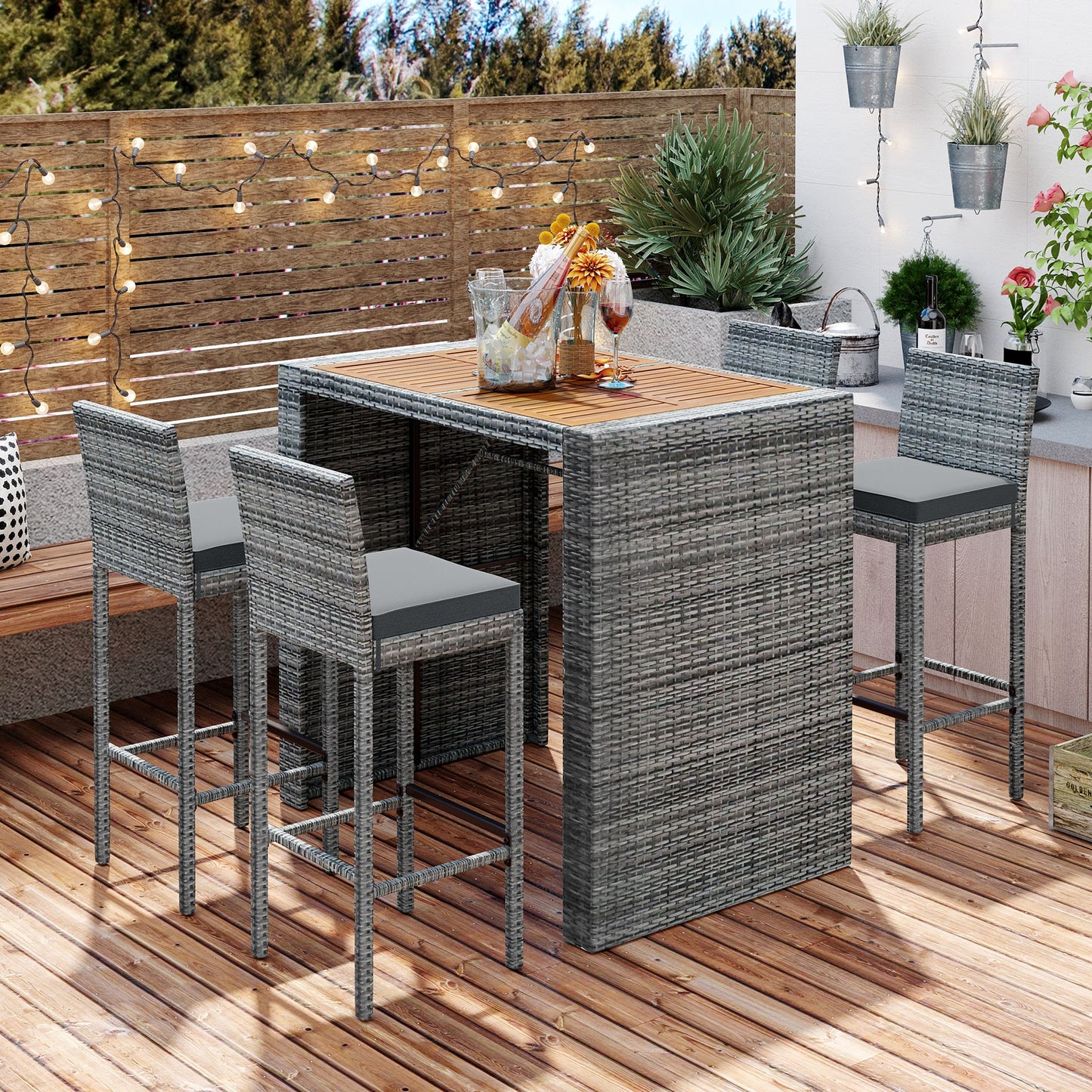 AAZJ Patio Conversation Sets 5 -Piece Wicker Patio Conversation Set with Gray Cushions
