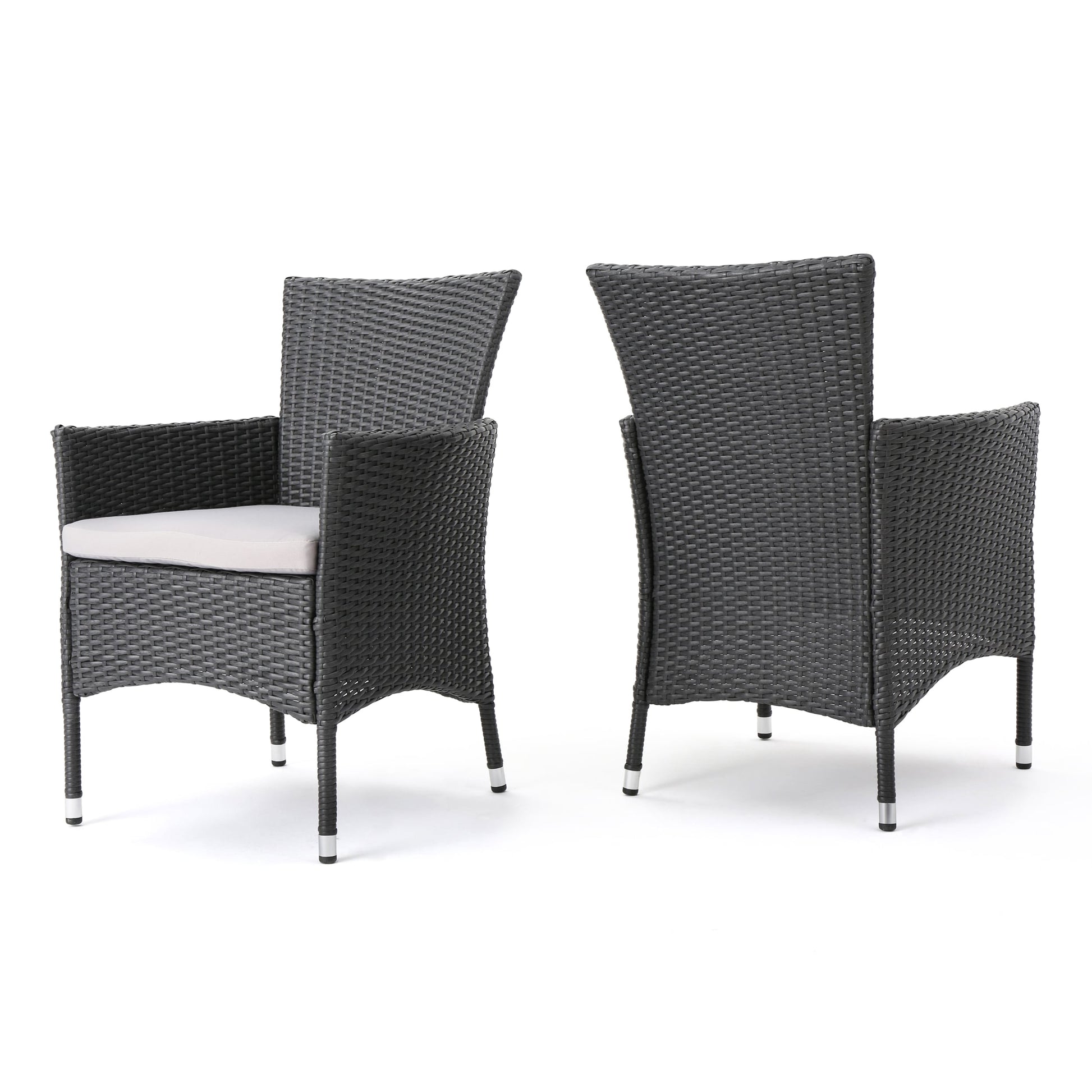 Clihome Wicker Black Wicker Frame Stationary Dining Chair with White Cushioned Seat