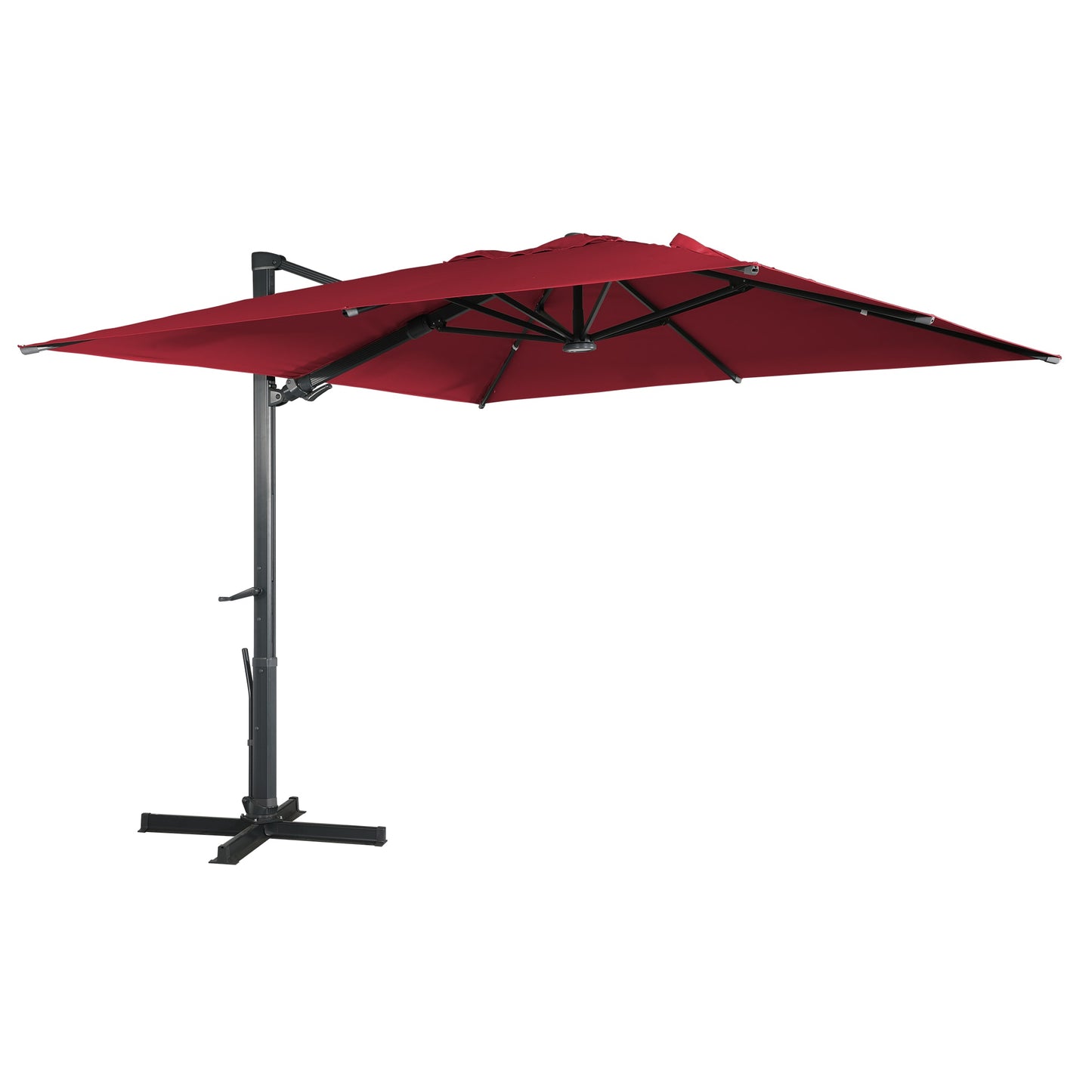 Clihome 10-Feet Aluminum Red Crank Cantilever Patio Umbrella with Lights and