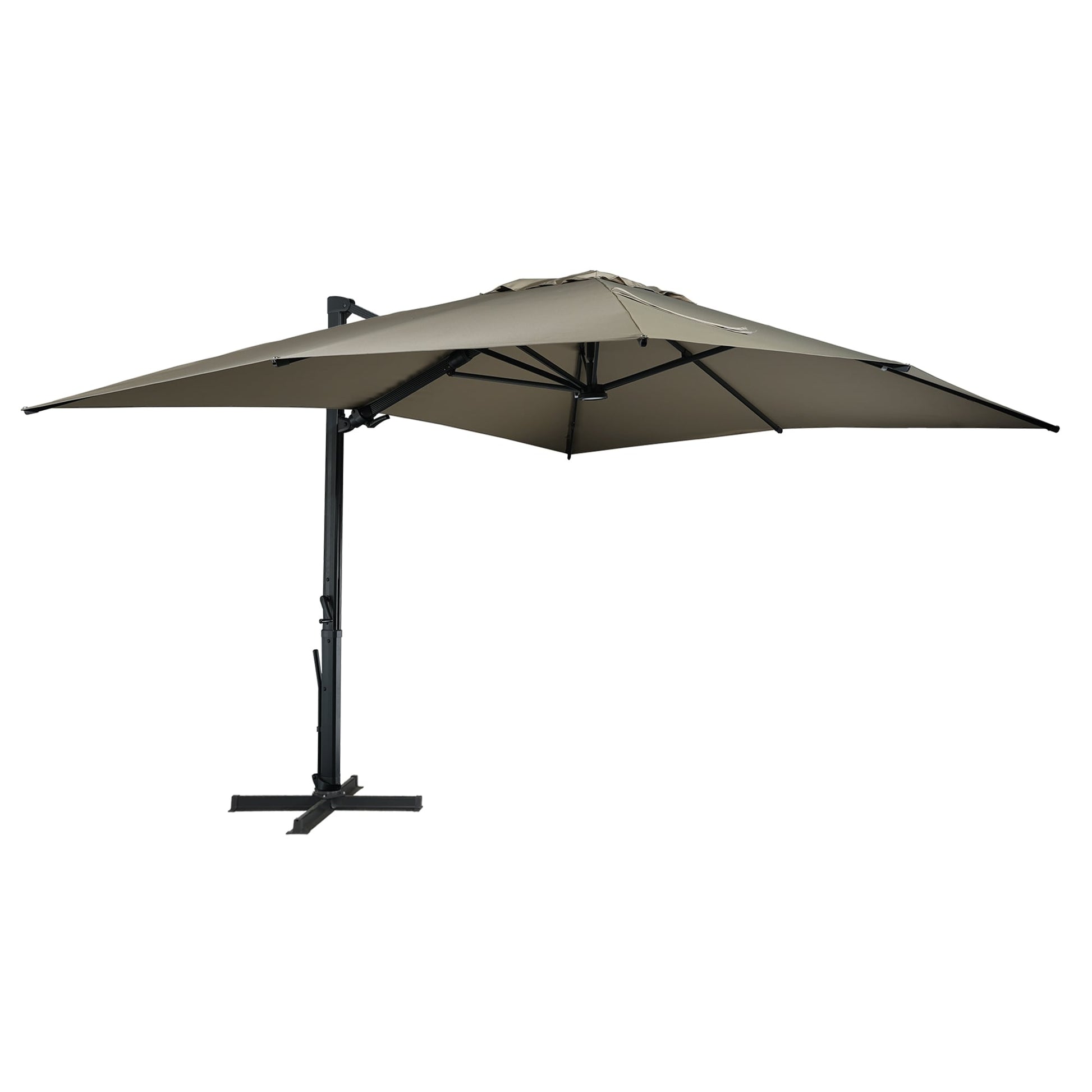 Clihome 13-Feet Aluminum Tan Crank Cantilever Patio Umbrella with Lights and