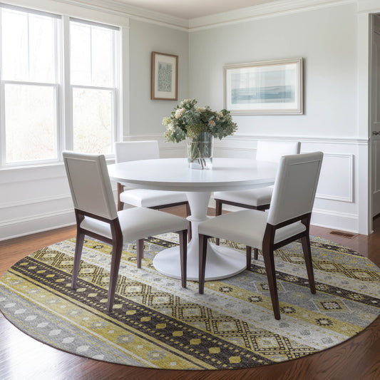 Addison Rugs Mayfield AMF118GI 8 x 8 (ft) Loomed Gilded Round Indoor Geometric Machine washable Pet Friendly Area rug