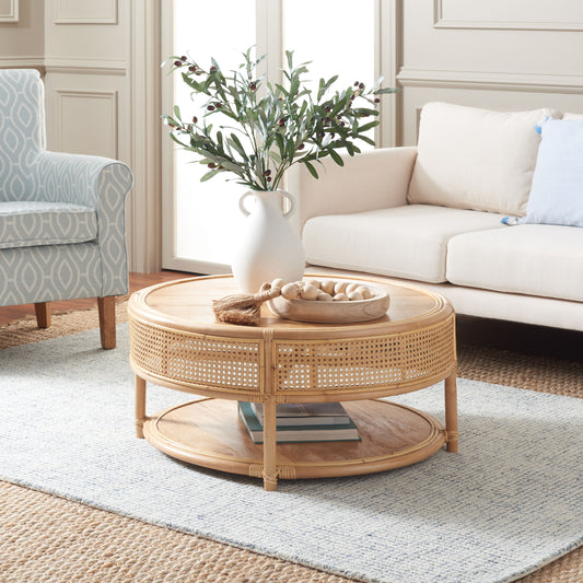 Safavieh Farmhouse Round Wood Nc Coating Mango 31.49-in W x 15.74-in H Coffee Table