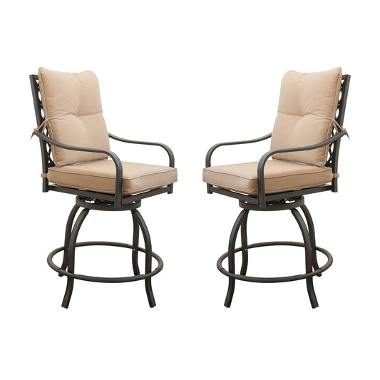 Bayfeve Swivels Bar Stools Set of 2 Metal Metal Frame Swivel Bar Stool Chair with Brown Cushioned Seat