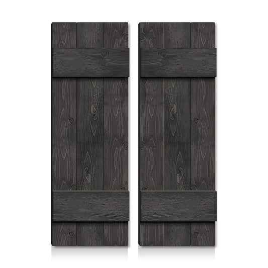 CALHOME 24-in W x 42-in H Charcoal Black Farmhouse Z-bar Wood Exterior Shutters (2-Pack)