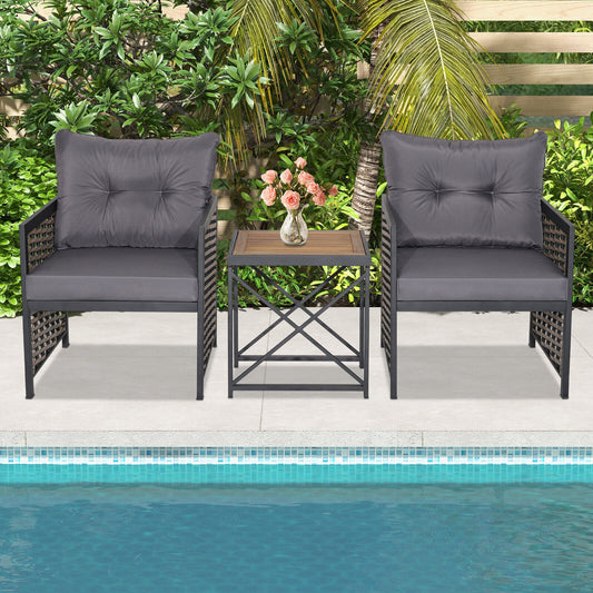 Forclover 3 -Piece Rattan Patio Conversation Set with Gray Cushions