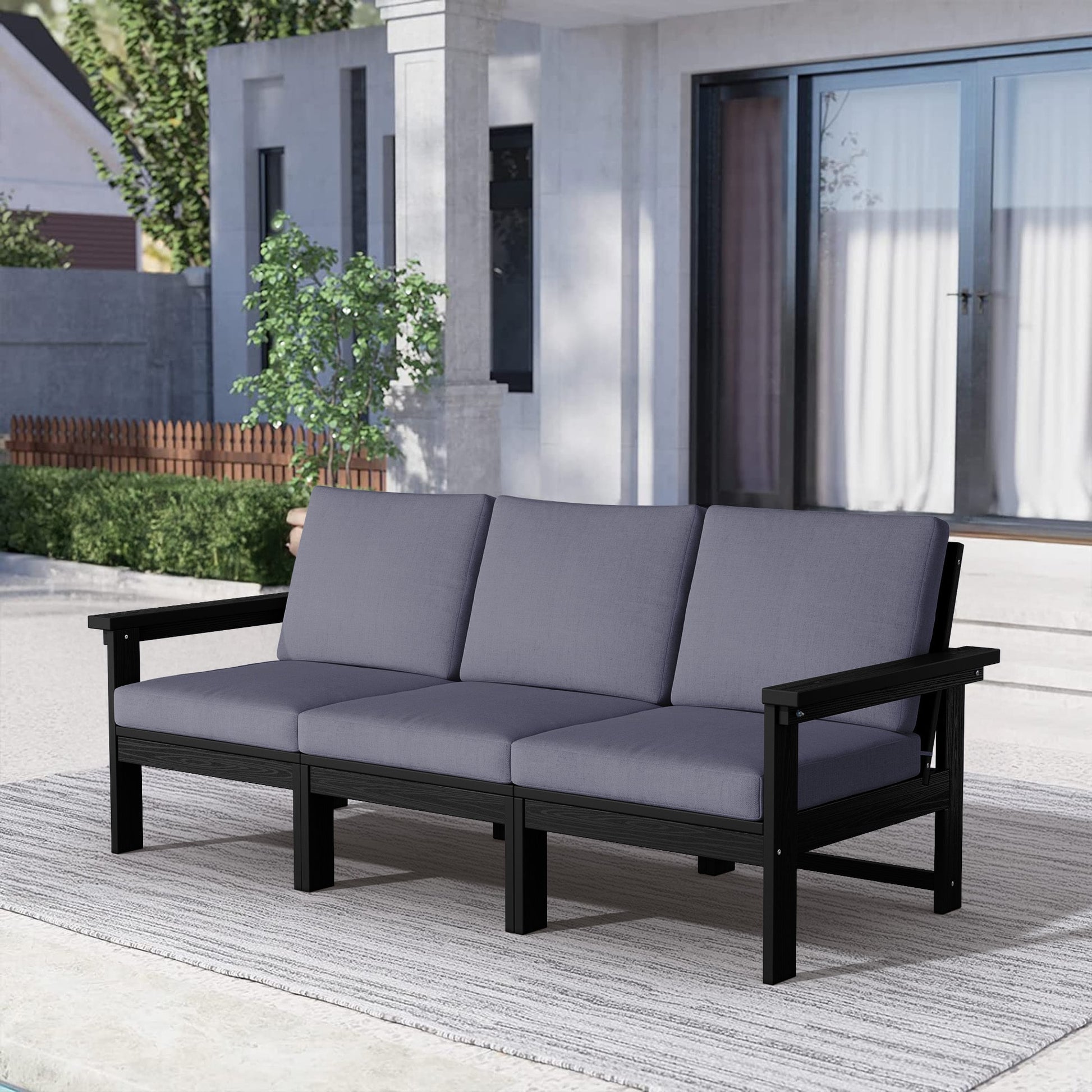 JEAREY Outdoor Sofa for Three with Cushions Patio Sofa Conversation Set with Gray Cushions