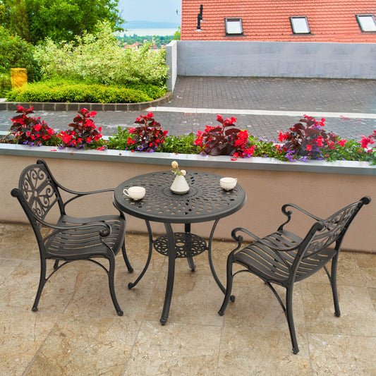 Nuu Garden 3 -Piece Black Bistro Patio Dining Set Aluminum Round Table with 2 Stationary Chairs