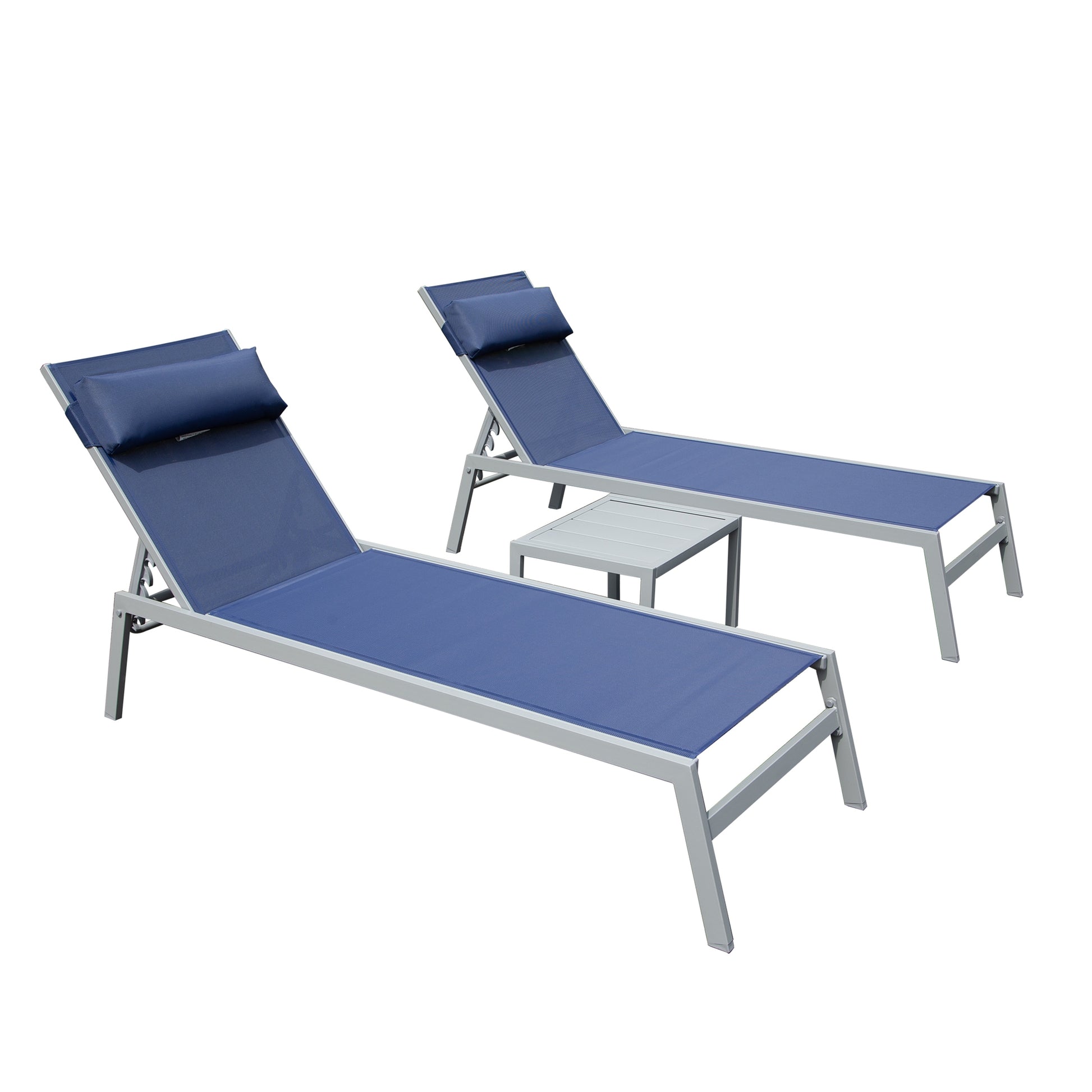 AHIOU HOME Noah Set of 2 Navy Blue Aluminum Frame Stationary Chaise Lounge Chair with Mesh Seat