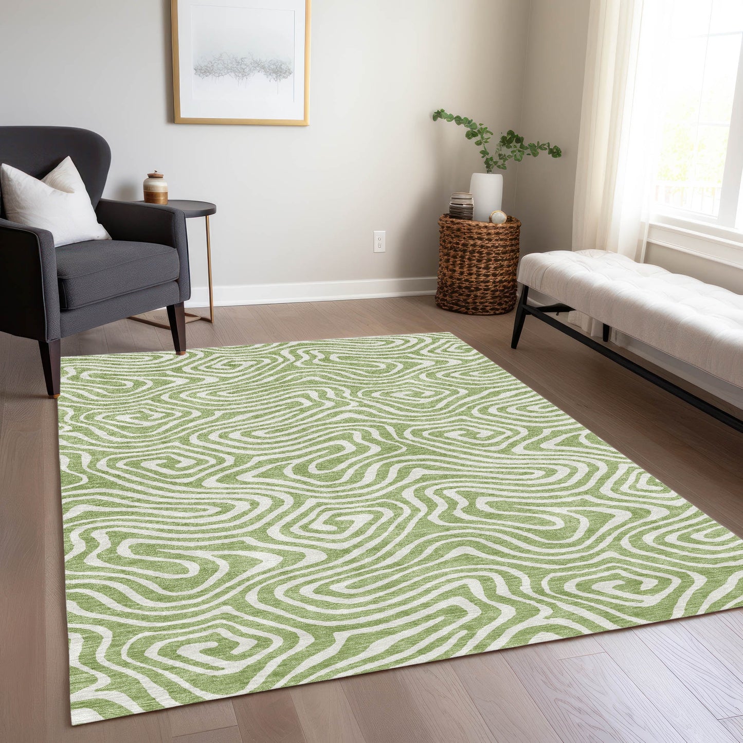 Addison Rugs Chantille ACN1020AL 8 x 10 (ft) Aloe Rectangular Indoor/Outdoor Geometric Machine washable Pet Friendly Area rug