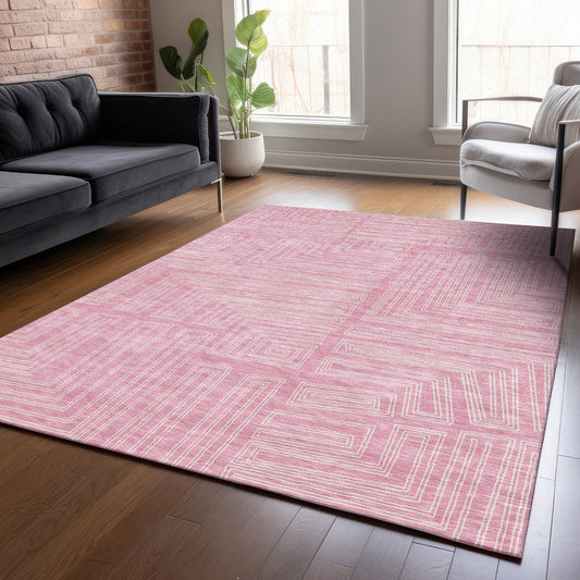 Addison Rugs Chantille ACN1045PI 9 x 12 (ft) Pink Rectangular Indoor/Outdoor Geometric Machine washable Pet Friendly Area rug