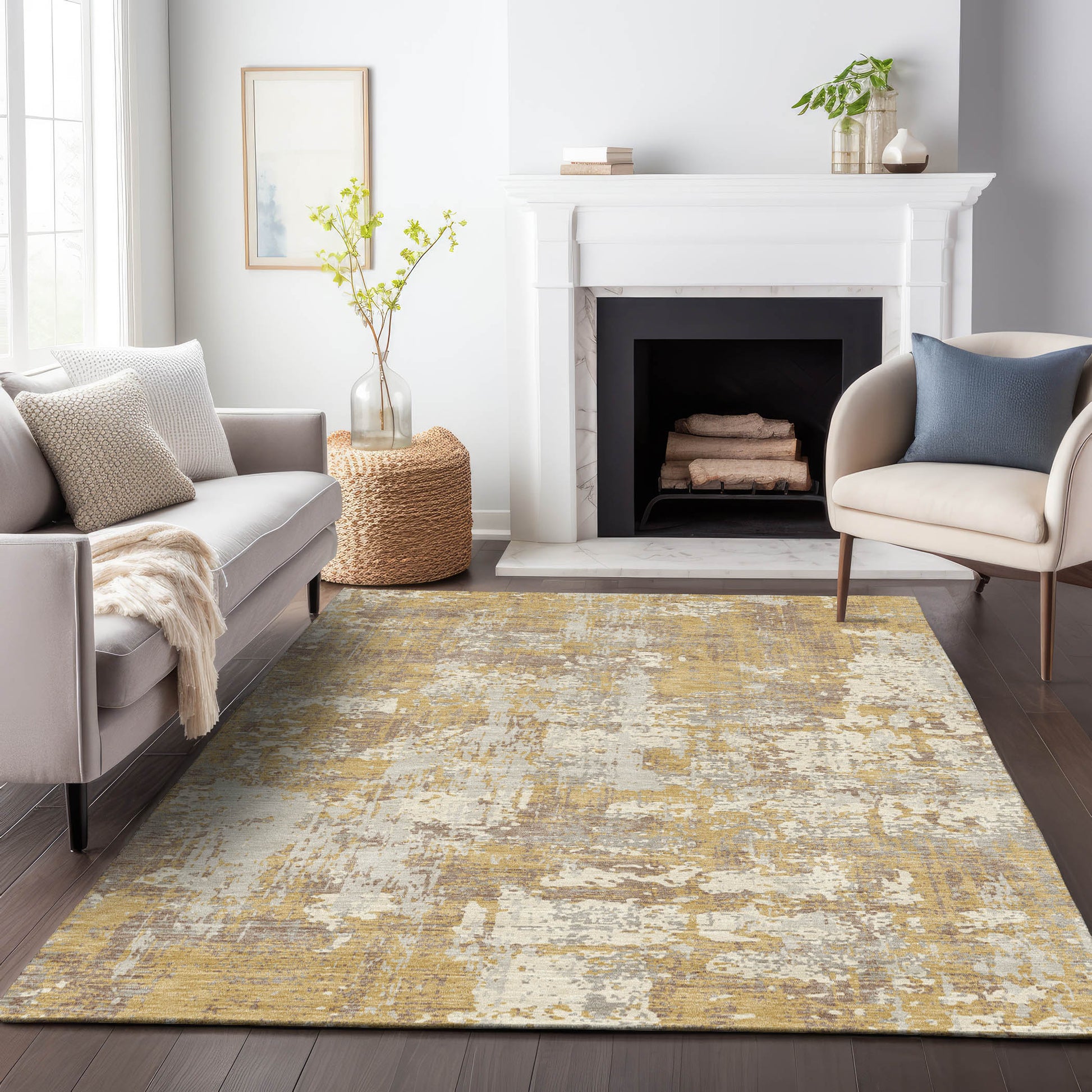 Addison Rugs Chantille ACN1008GO 8 x 10 (ft) Gold Rectangular Indoor/Outdoor Geometric Machine washable Pet Friendly Area rug