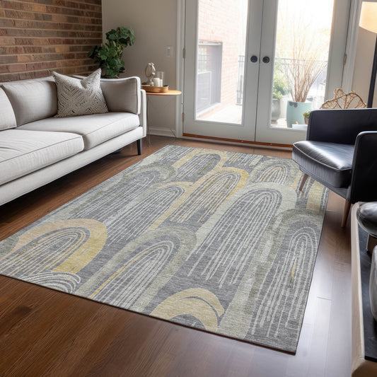 Addison Rugs Chantille ACN1590GY 8 x 10 (ft) Gray Rectangular Indoor/Outdoor Geometric Machine washable Pet Friendly Area rug