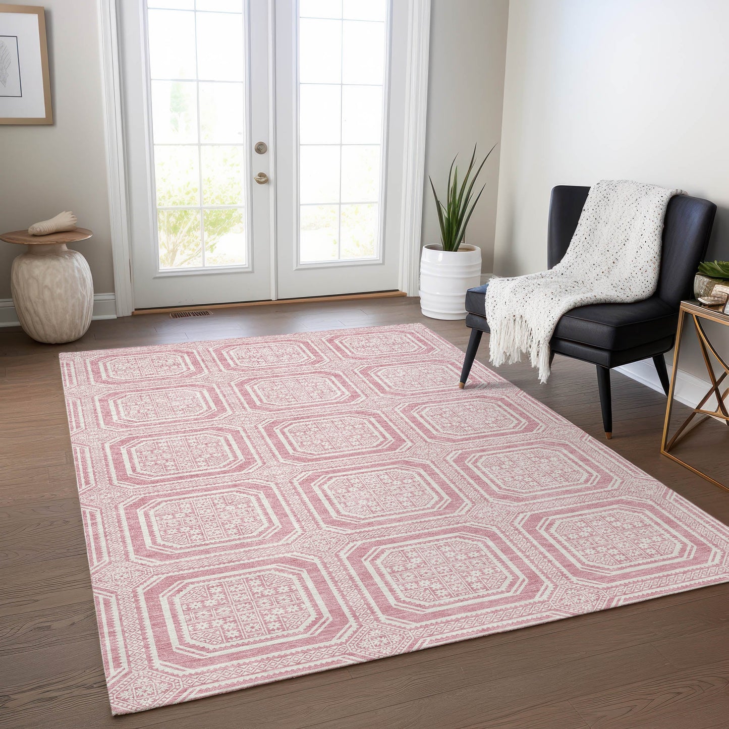 Addison Rugs Chantille ACN1461PI 10 x 14 (ft) Pink Rectangular Indoor/Outdoor Geometric Machine washable Pet Friendly Area rug