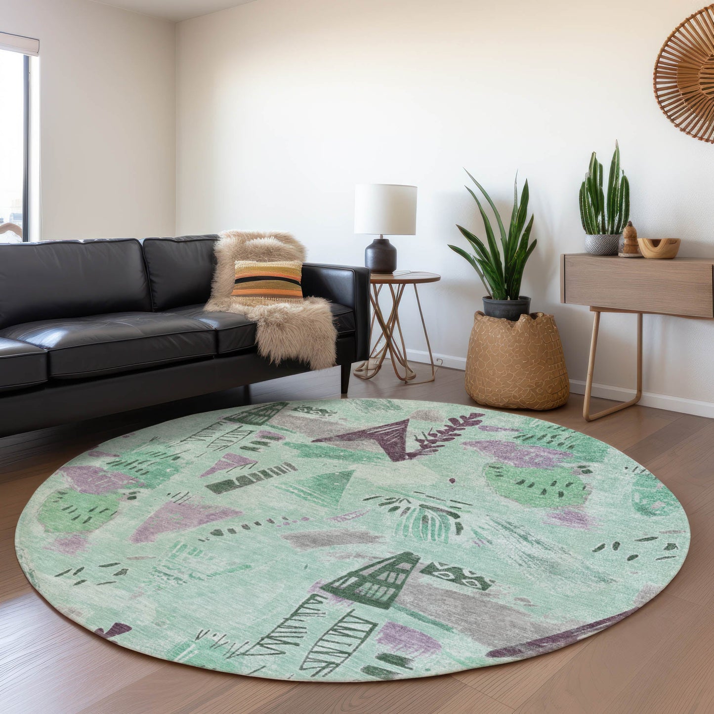 Addison Rugs Chantille ACN1578SF 8 x 8 (ft) Seafoam Round Indoor/Outdoor Geometric Machine washable Pet Friendly Area rug