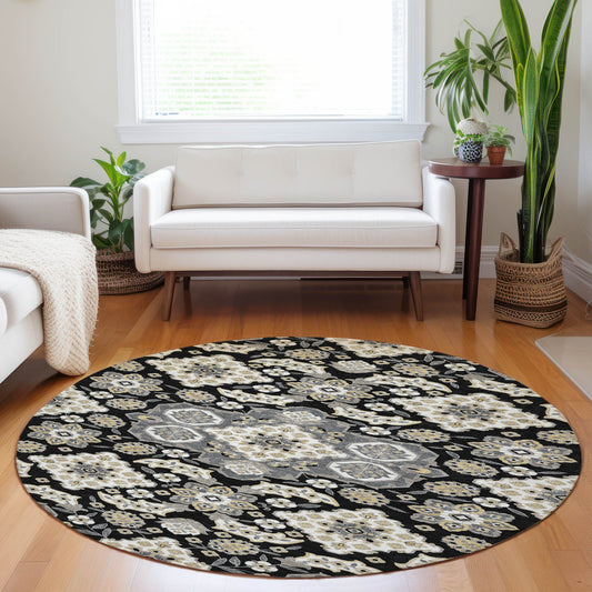 Addison Rugs Chantille ACN1853BK 8 x 8 (ft) Loomed Black Round Indoor/Outdoor Geometric Machine washable Pet Friendly Area rug