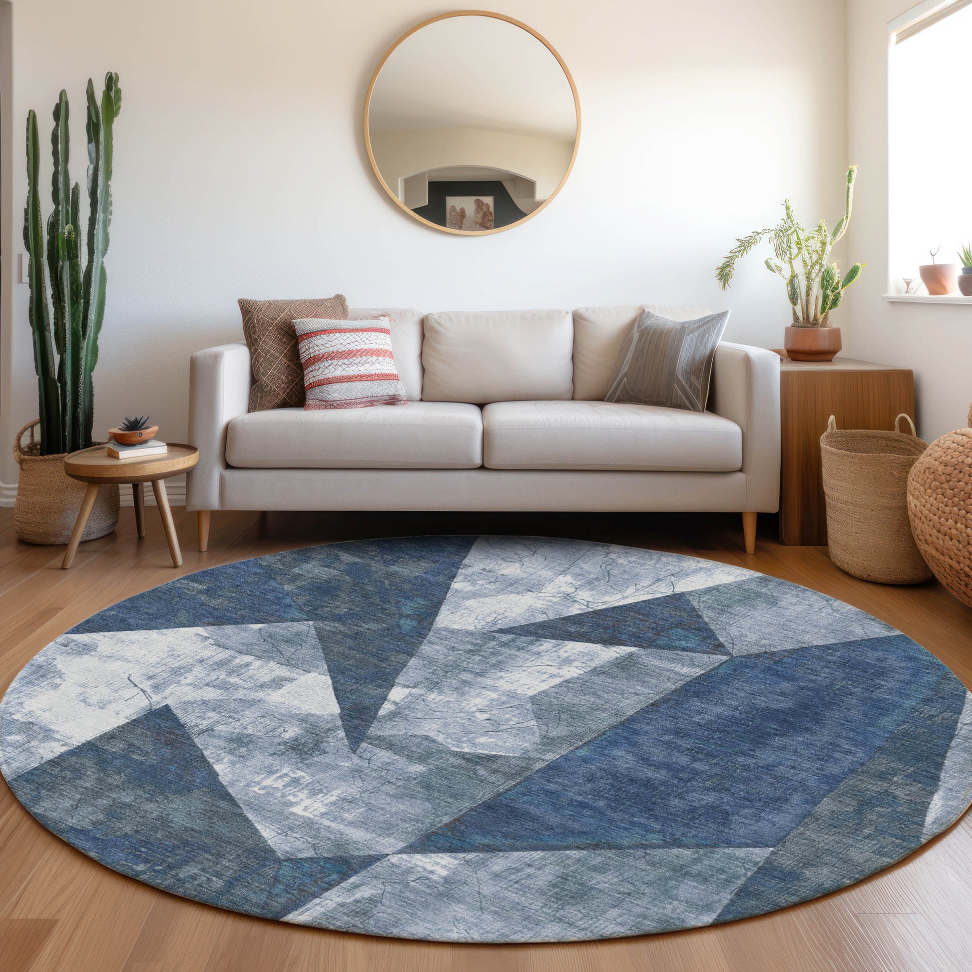 Addison Rugs Chantille ACN1838NA 8 x 8 (ft) Loomed Navy Round Indoor/Outdoor Geometric Machine washable Pet Friendly Area rug