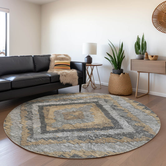 Addison Rugs Chantille ACN1890KH 8 x 8 (ft) Loomed Khaki Round Indoor/Outdoor Geometric Machine washable Pet Friendly Area rug