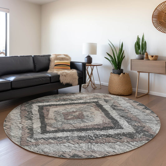 Addison Rugs Chantille ACN1890TP 8 x 8 (ft) Loomed Taupe Round Indoor/Outdoor Geometric Machine washable Pet Friendly Area rug