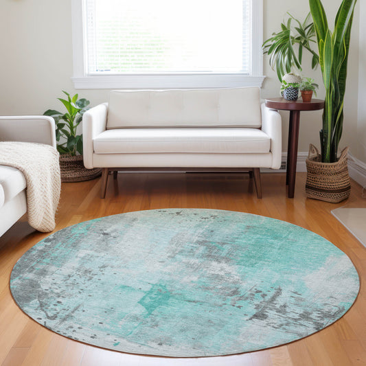 Addison Rugs Chantille ACN1840TE 8 x 8 (ft) Loomed Teal Round Indoor/Outdoor Geometric Machine washable Pet Friendly Area rug