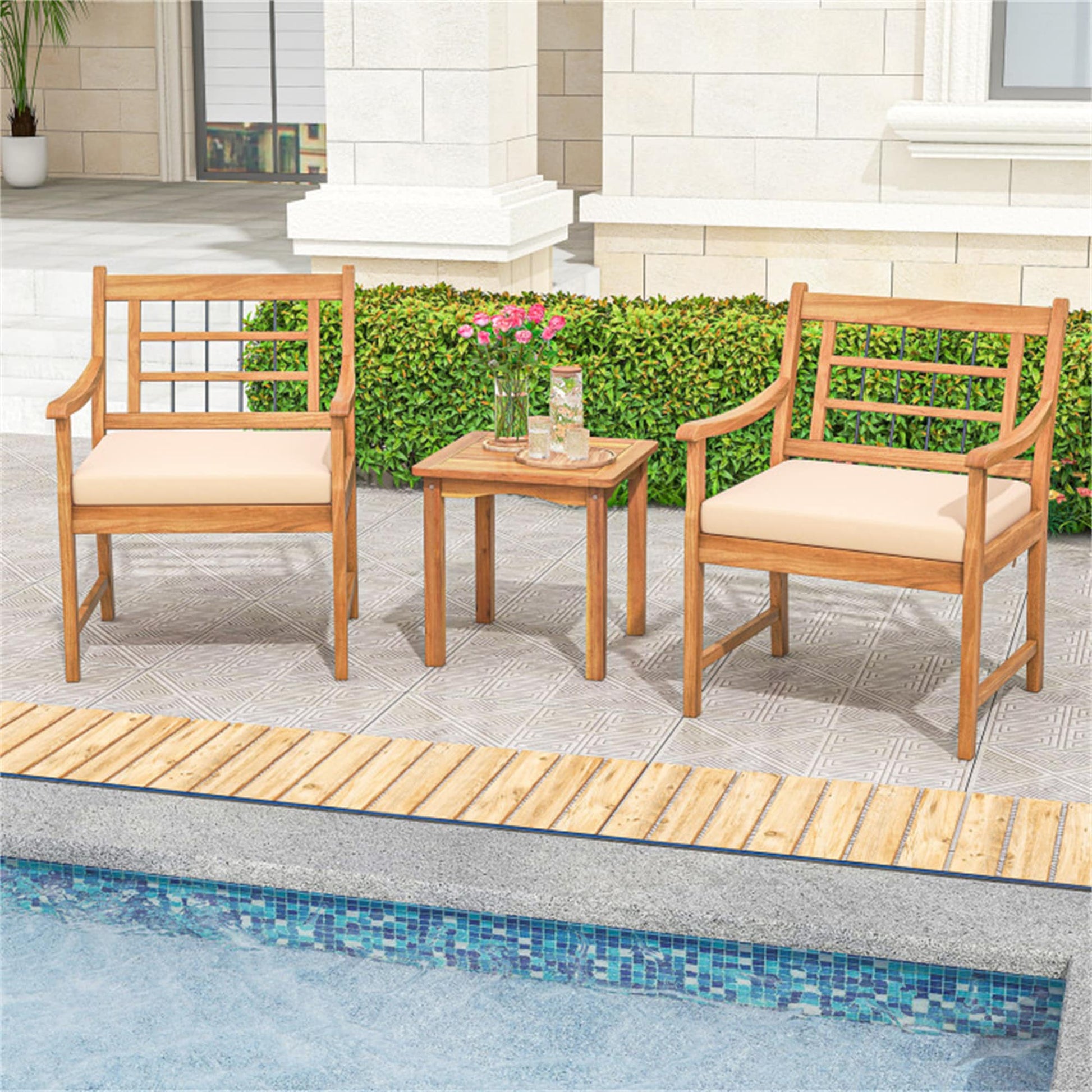 BABOOM Patio Furniture Set 3 -Piece Patio Conversation Set with Off-white Cushions